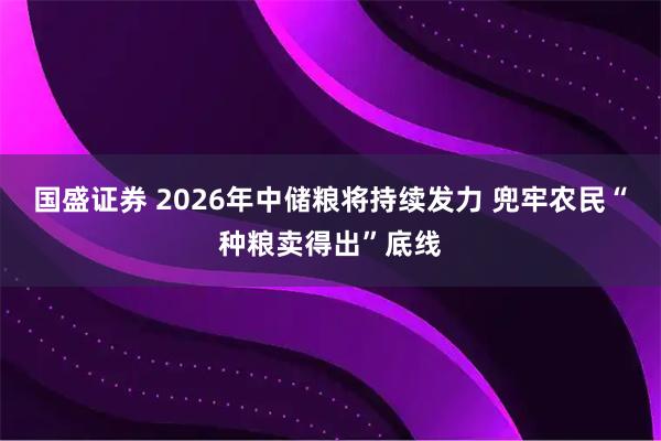 国盛证券 2026年中储粮将持续发力 兜牢农民“种粮卖得出”底线